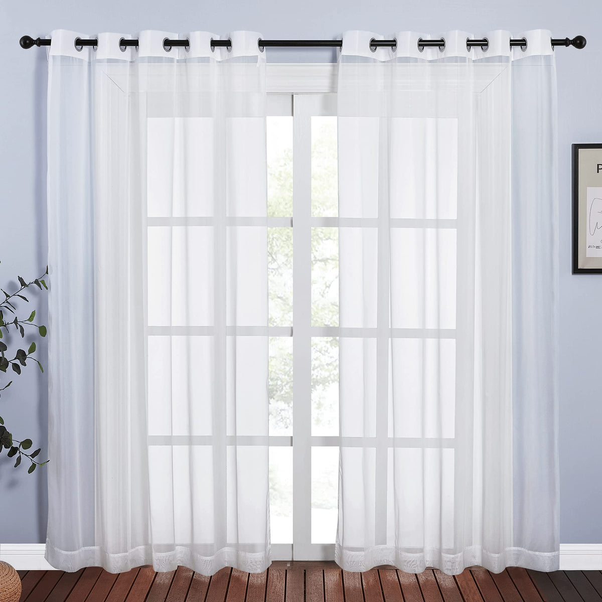 NICETOWN White Sheer Curtains & Drapes 96 inches Long for Living Room - Grommet Top Solid Lightweight & Airy Gauzy Window Treatments with Light Filtering for Bedroom, 2 Panels, W54 x L96