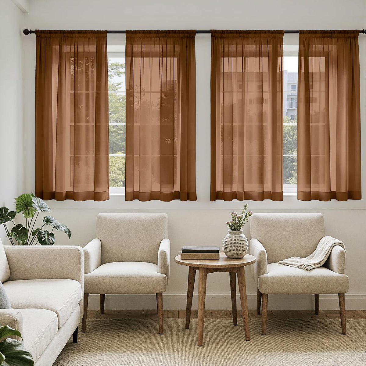 MIULEE Beige Sheer Curtains 84 Inches Long 4 Panels 42 x 84 Inches