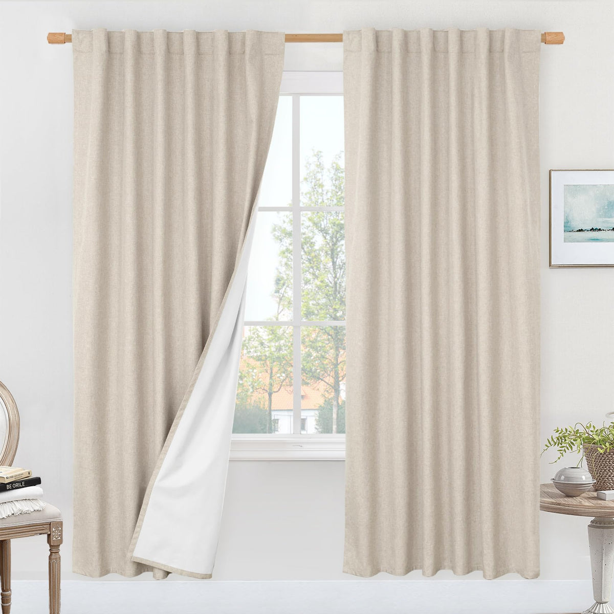 LAMIT 100% Blackout Short Linen Curtains for Cafe 40 Inch Length, Ivory