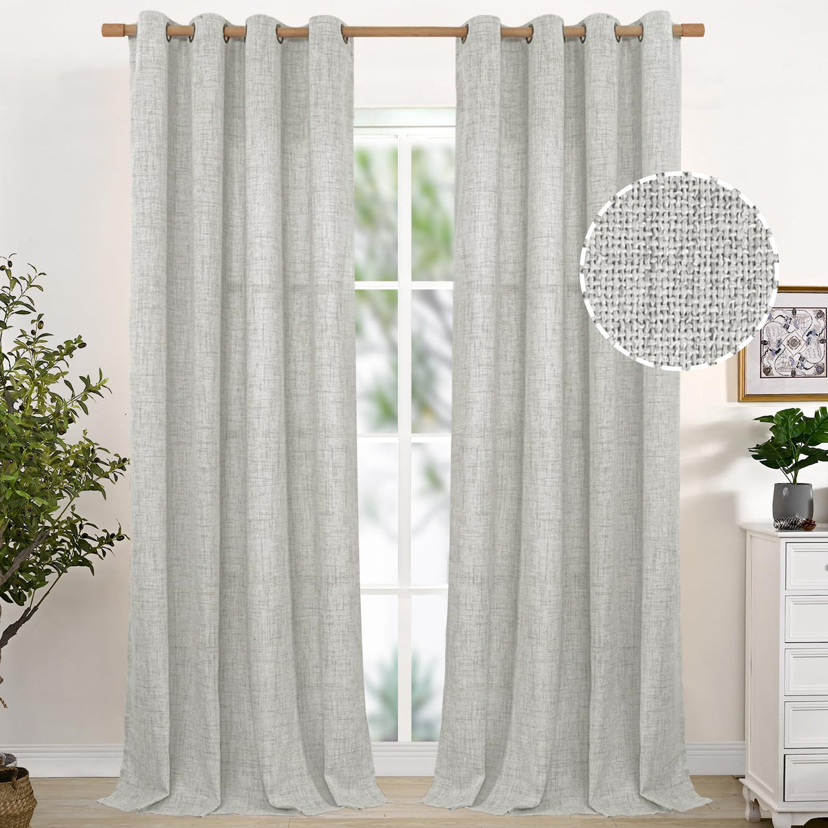 YoungsTex Linen Semi Sheer Curtains 63 Inch Length, Light Filtering Drapes