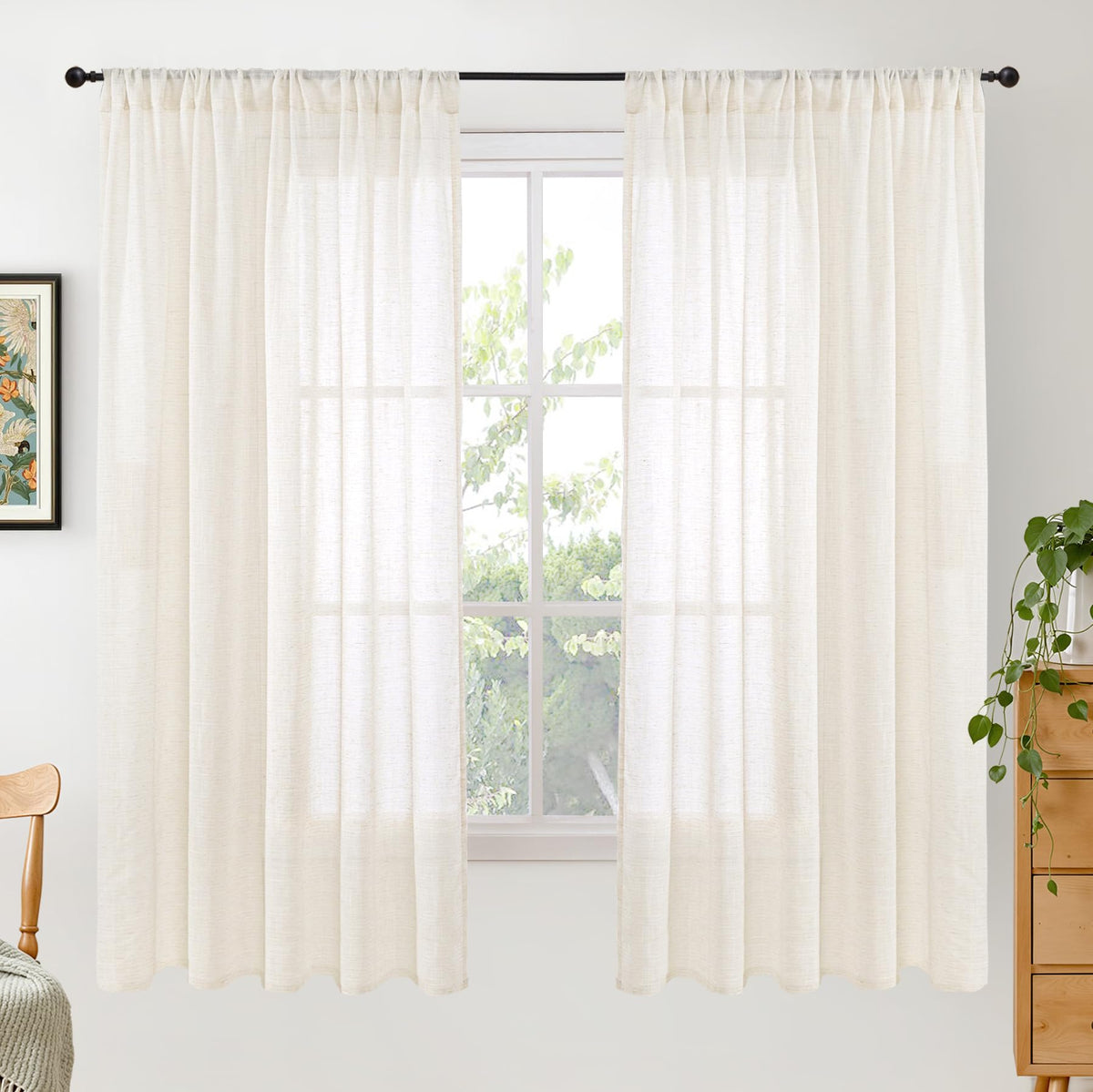 BGment Tan Linen Curtains 84 Inch Length 2 Panels Burlap Semi Sheer Drapes