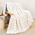 Faux Rabbit Fur Throw Blanket for Couch, Cream White Throw Blankets 50"x60"