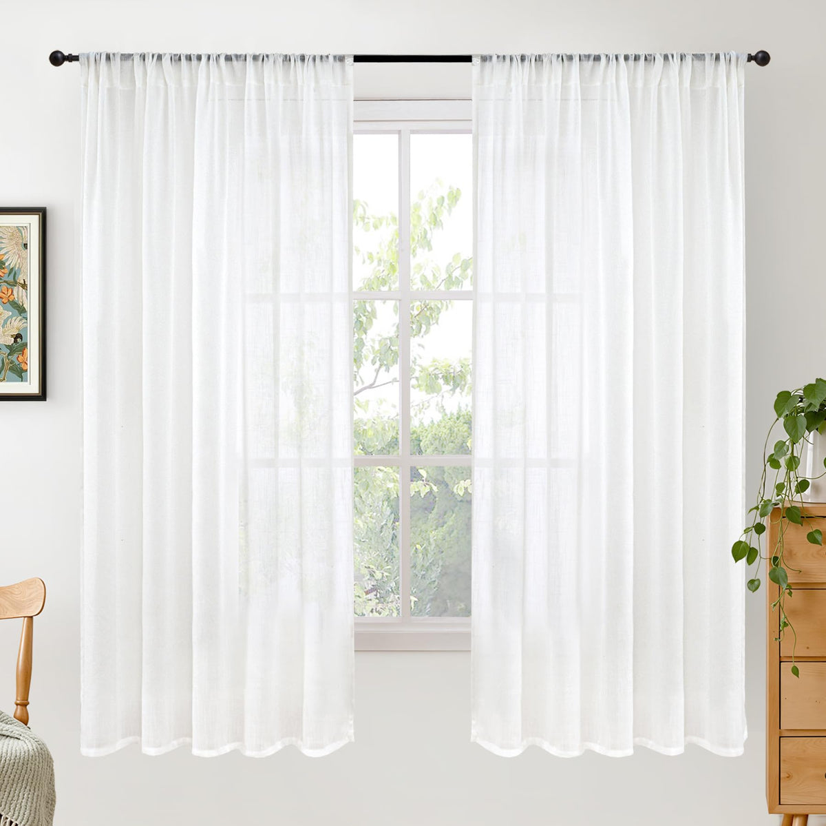BGment Tan Linen Curtains 84 Inch Length 2 Panels Burlap Semi Sheer Drapes