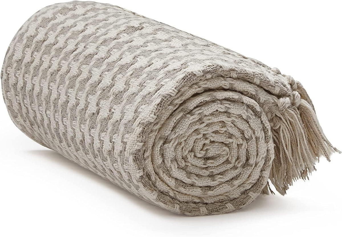 Americanflat 50x60 Throw Blanket - Soft and Breathable Cotton Throw Blanket for Couch, Bed, Chair - Decorative Blankets Perfect for Home, Office, or Outdoor Use - Cream Herringbone Design