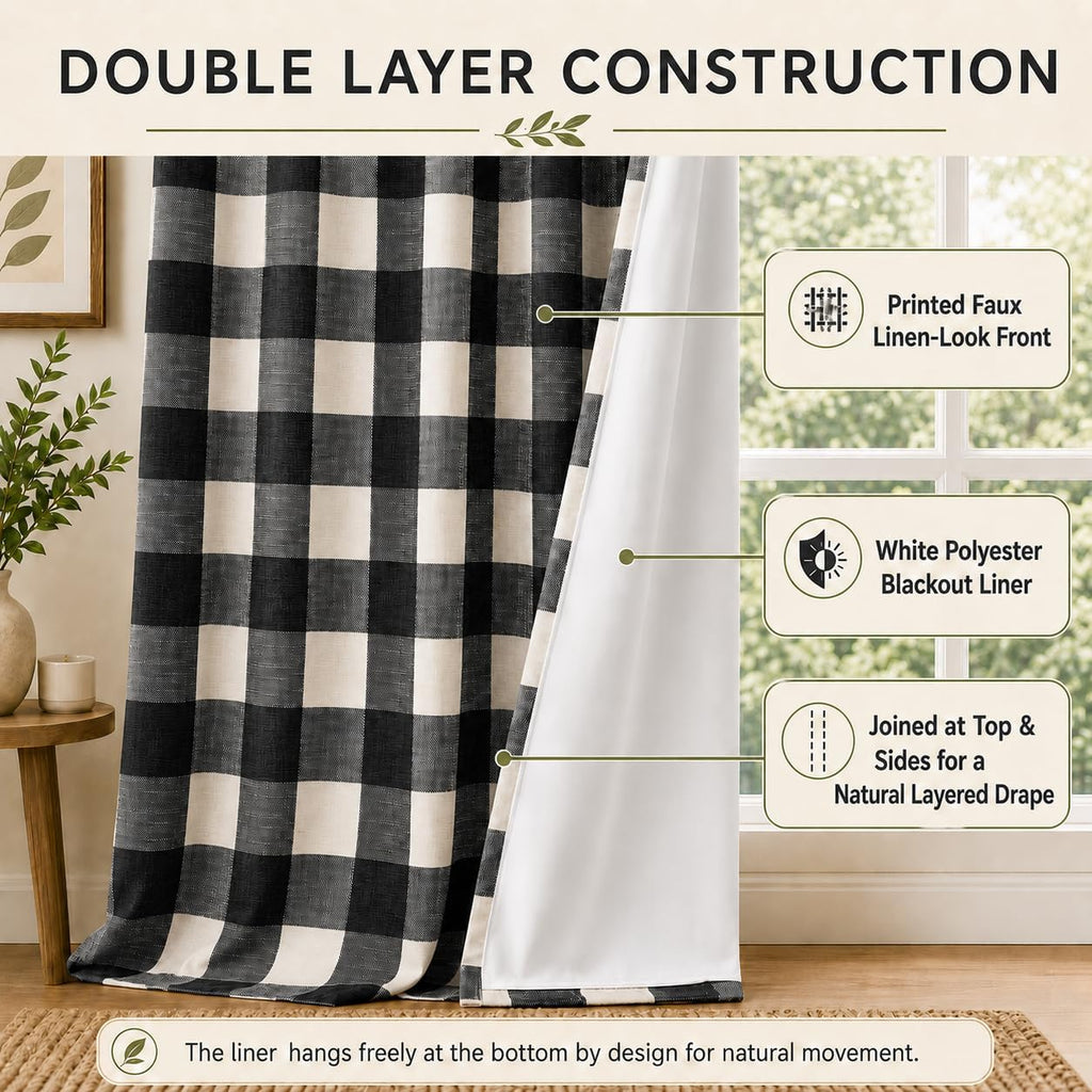 Blackout Curtains for Bedroom, Buffalo Plaid Curtains for Living Room