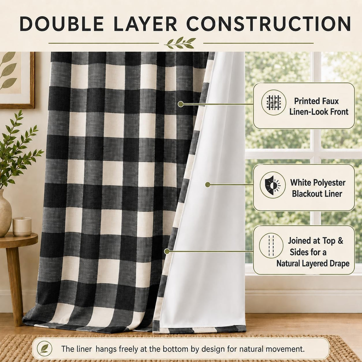 Blackout Curtains for Bedroom, Buffalo Plaid Curtains for Living Room
