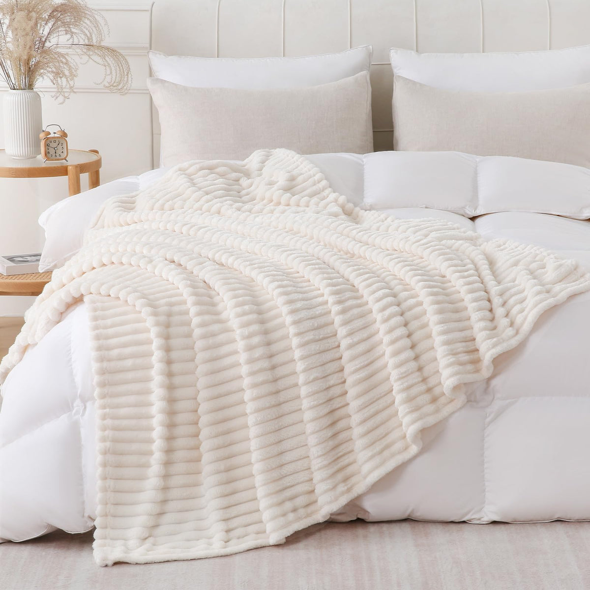 Khaki Throw Blanket for Couch Sofa 50x60 inches Striped Design