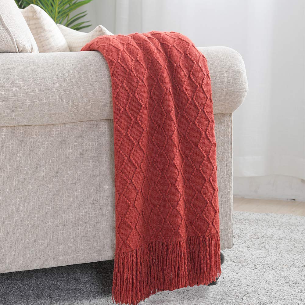 BOURINA Beige Throw Blanket 50x60 Inch Boho Knitted Soft Throw Sofa Blanket