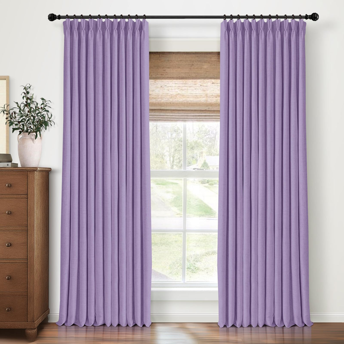 CAPALOCA Extra 60 Inch Wide Linen 100% Blackout Curtains 96 Inch Long