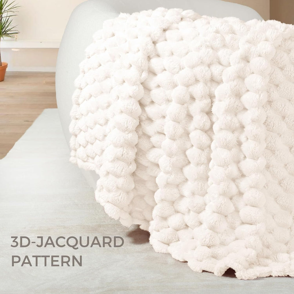 Whale Flotilla Soft 3D Jacquard Fleece Throw Blanket for Couch & Bed, Ivory