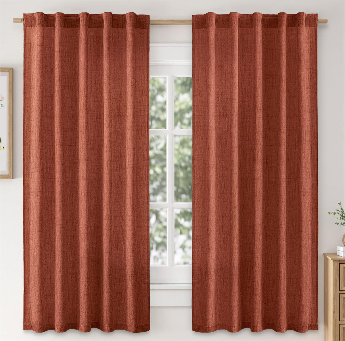 MIULEE Faux Linen Curtains 90 Inch Length 2 Panels Natural Semi Sheer Curtain with Back Tab Rod Pocket, Light Filtering Window Privacy Burlap Drapes for Living Room Bedroom 42W x 90L Linen