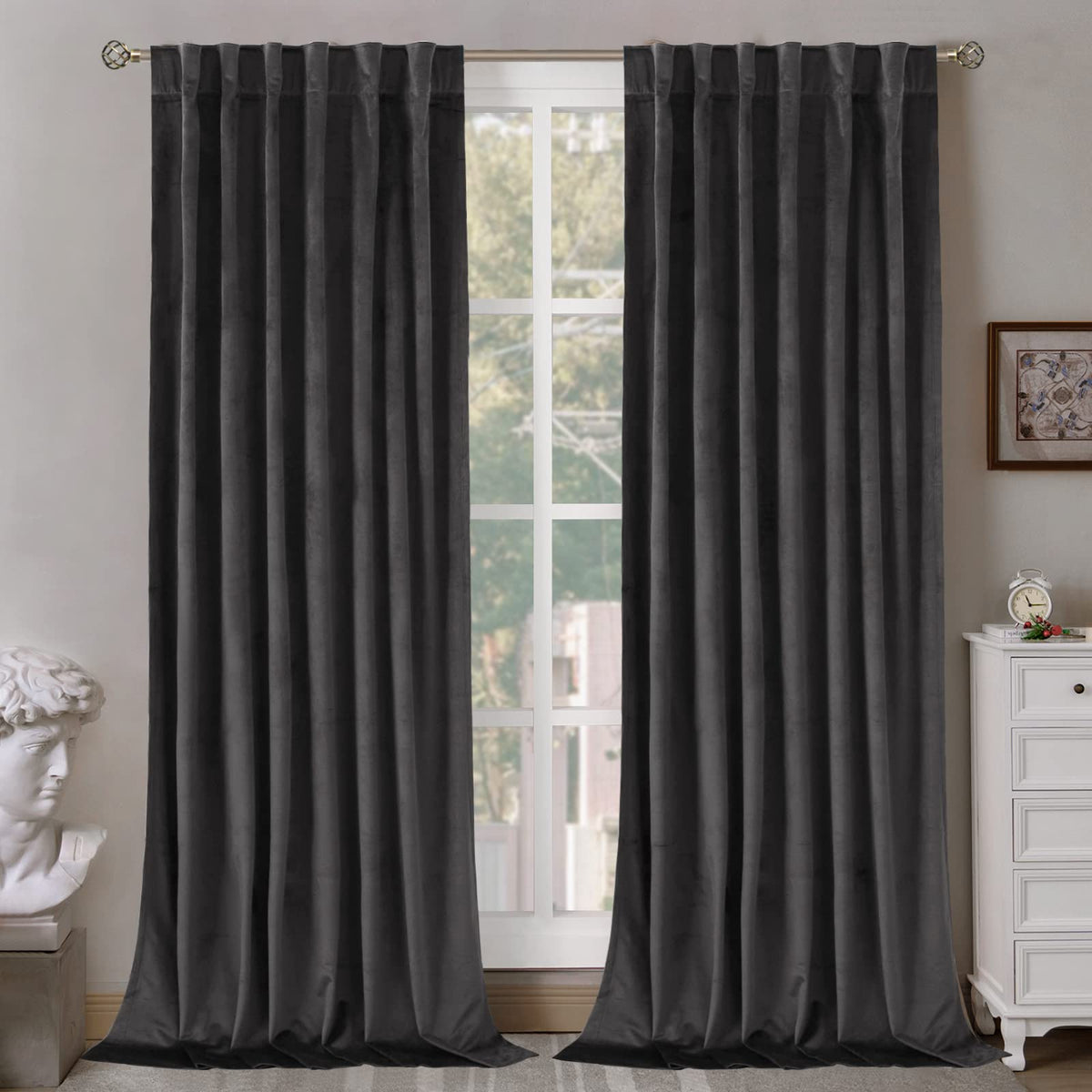 BGment Christmas Red Velvet Curtains 96 Inches for Living Room, Thermal Room Darkening Curtains Sound Reduce Drapes with Back Tab and Rod Pocket for French Door, 2 Panels, 52 x 96 Inch