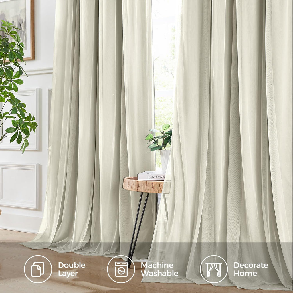 100% Blackout Curtains for Bedroom, Double Layer Ivory 84" L