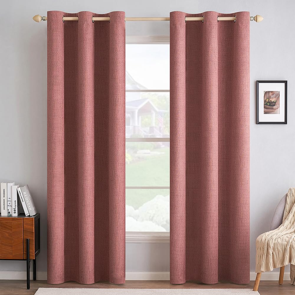 MIULEE 100% Blackout Linen Curtains for Bedroom 52x84 Inches Dusty Blue