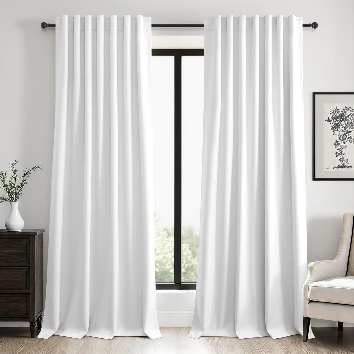 Topfinel Linen Blackout Curtains 96 Inch Long, Boho Farmhouse Ivory Birch Viral Drapes Pinch Pleated Curtains with Hooks for Living Room, Neutral 8 FT Back Tab Bedroom Curtains 52" X 96" 2 Panels
