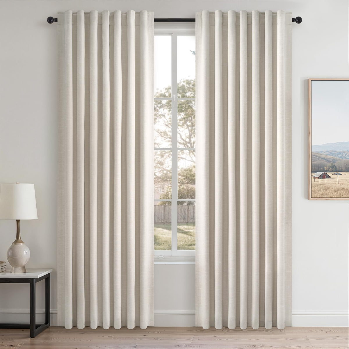 Topfinel Linen Blackout Curtains 96 Inch Long, Boho Farmhouse Ivory Birch Viral Drapes Pinch Pleated Curtains with Hooks for Living Room, Neutral 8 FT Back Tab Bedroom Curtains 52" X 96" 2 Panels