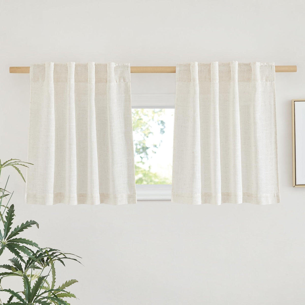 NICETOWN White Linen Sheer Curtains and Drapes 84 inches Long, Rod Pocket & Back Tab semitransparent with Light Through Vertical Window Treatments for Sliding Glass Door & Living Room, 52"W, Set of 2