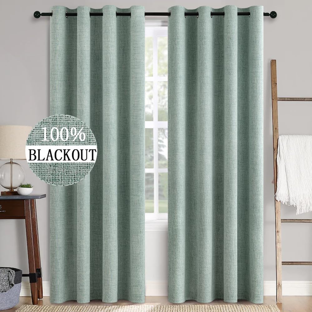 MIULEE 100% Blackout Linen Curtains for Bedroom 52x84 Inches Natural Beige