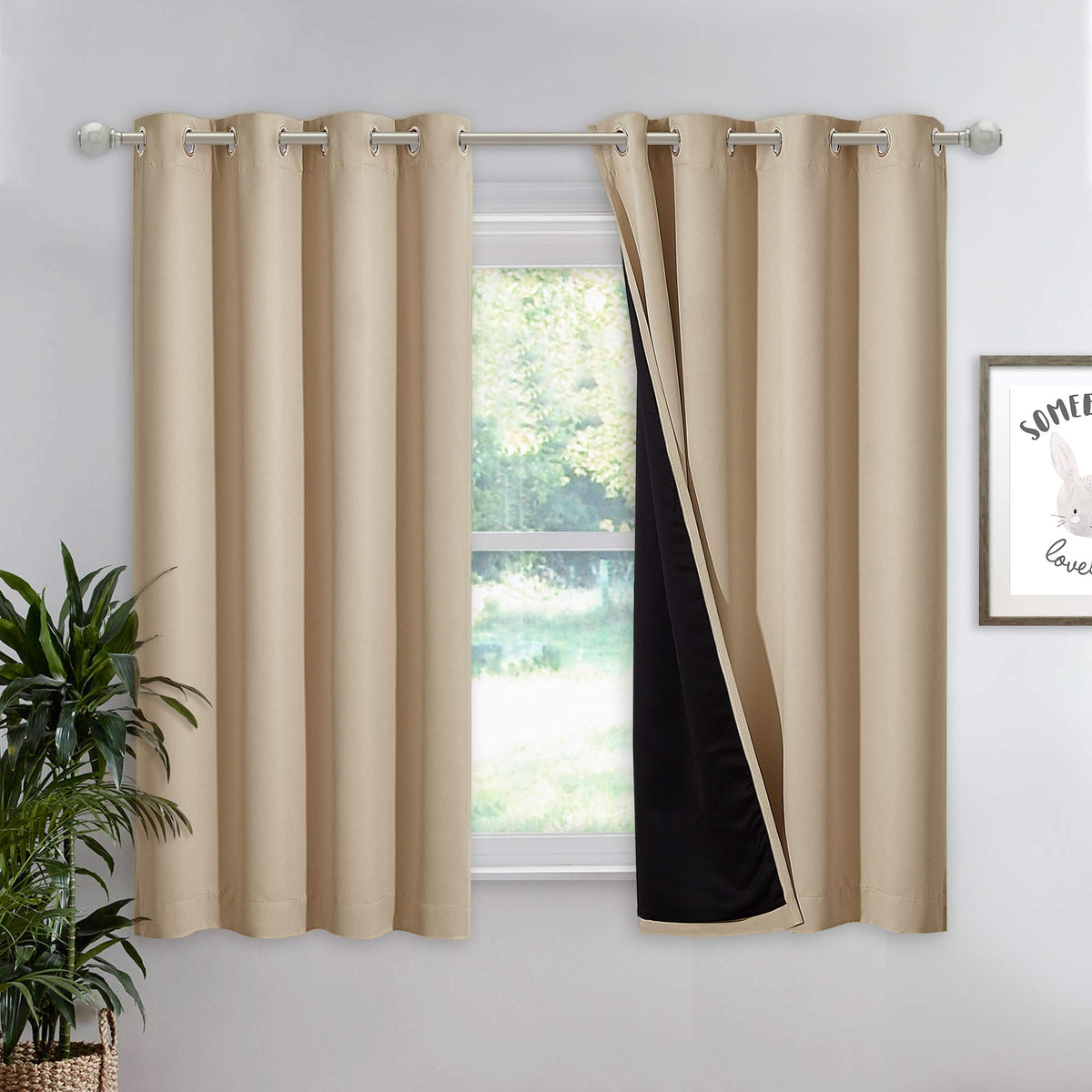NICETOWN 100% Blackout Curtain 54 inches Long, Double-Deck Completely Blackout Window Treatment Thermal Insulated Lined Drape for Small Window (White, 1 PC, 52 inches Width Each Panel)