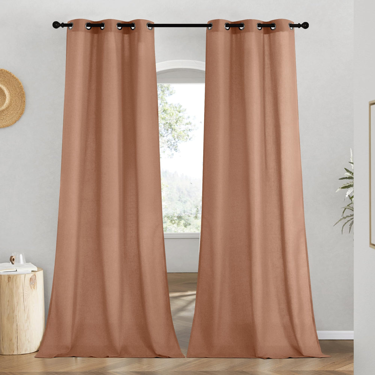 NICETOWN Natural Linen Curtains 84 inch Long 2 Panels Set, Grommet Top Thick Linen Burlap Semi Sheer Vertical Drapes Privacy Assured with Light Filtering for Bedroom/Living Room, W55 x L84