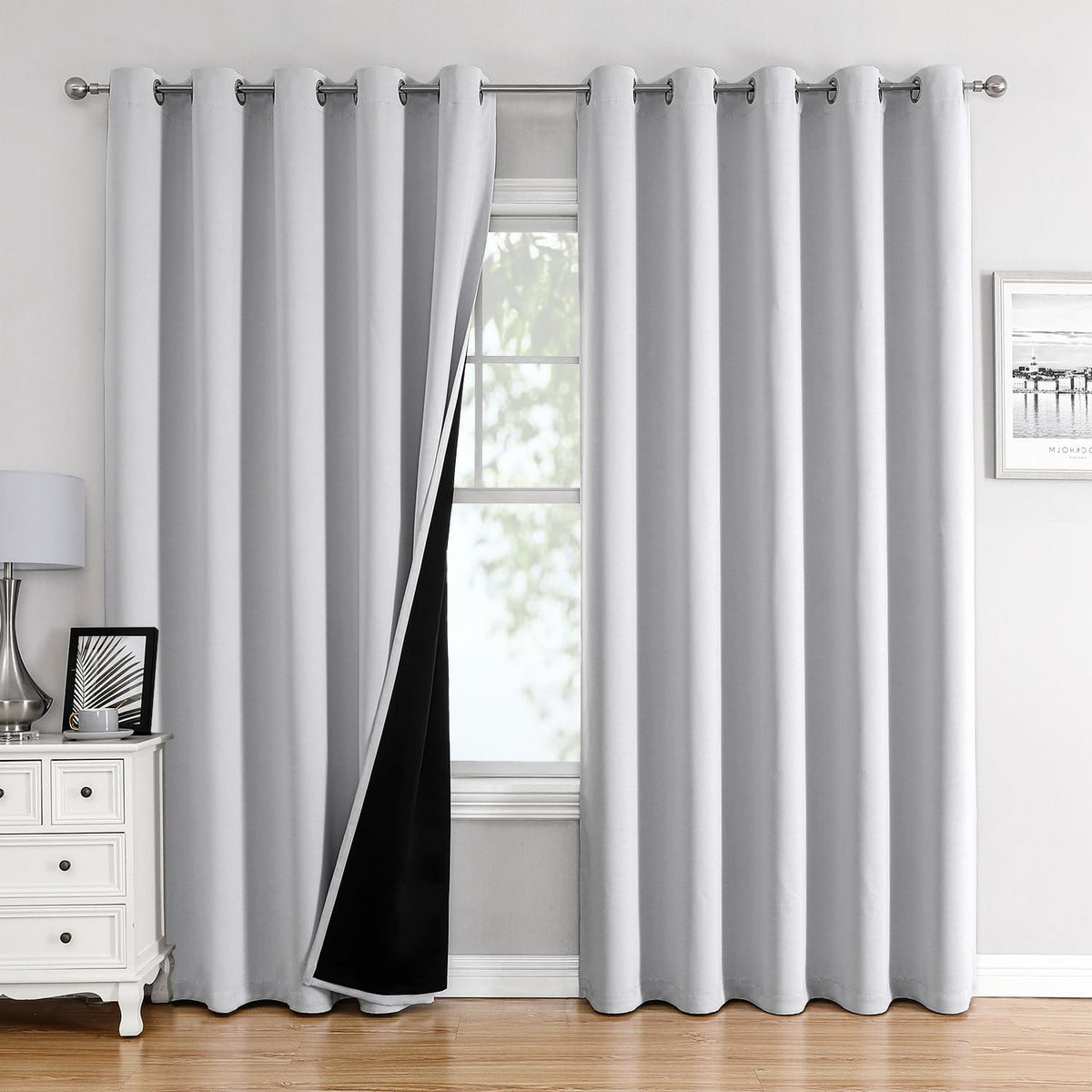 ChrisDowa 100% Blackout Curtains for Bedroom 63 Inch Long with Black Liner