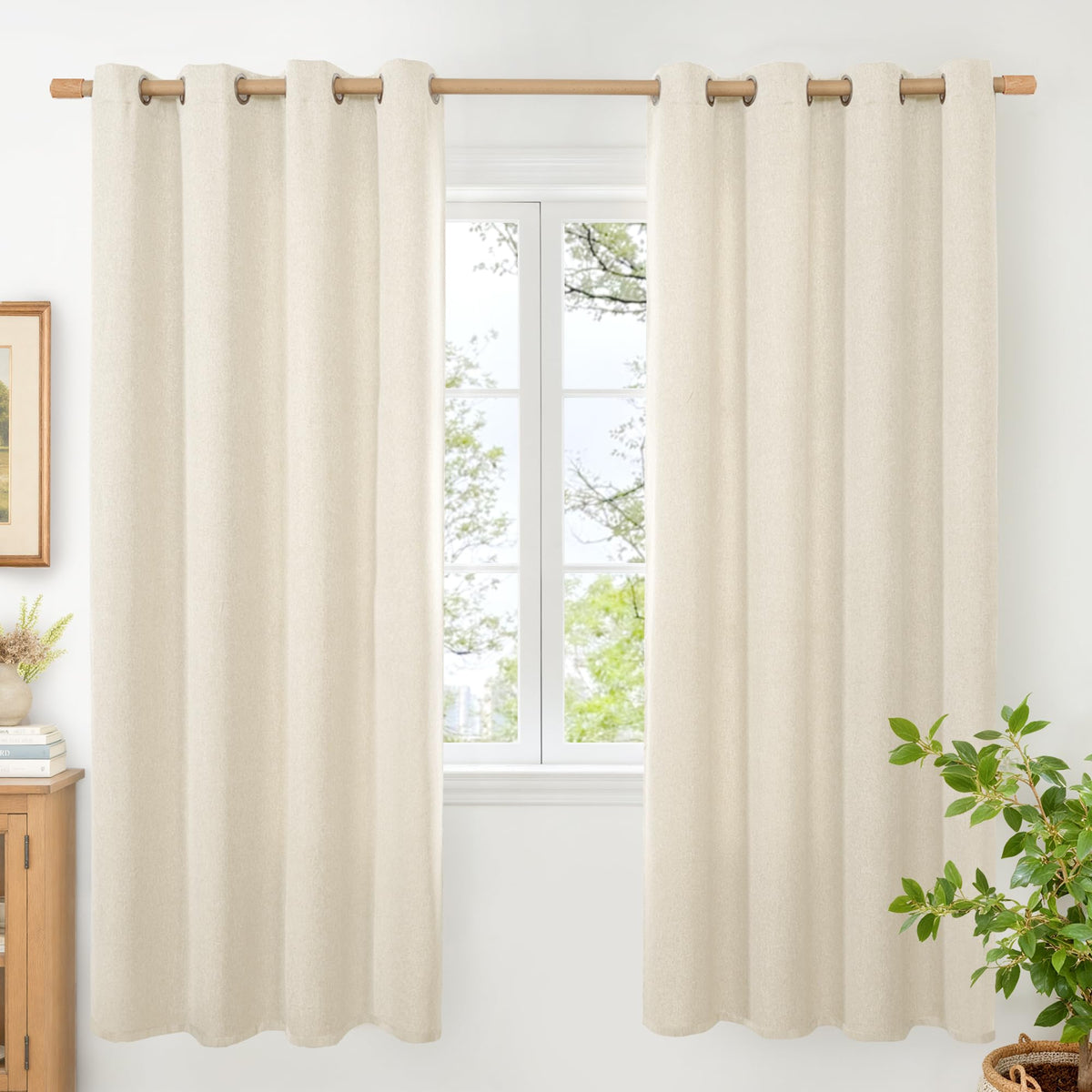 BGment Oatmeal Linen Curtains for Living Room 95 Inch Length 2 Panels Set, Privacy Drapes Light Filtering with Grommet for Farmhouse Bedroom No See Through, Each 52 Inch Wide