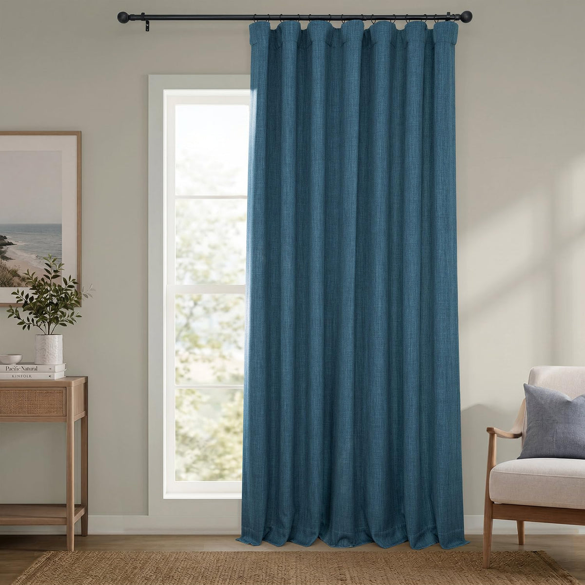 Faux Linen Curtains for Living Room (1 Panel) - 50W X 96L, Birch Taupe