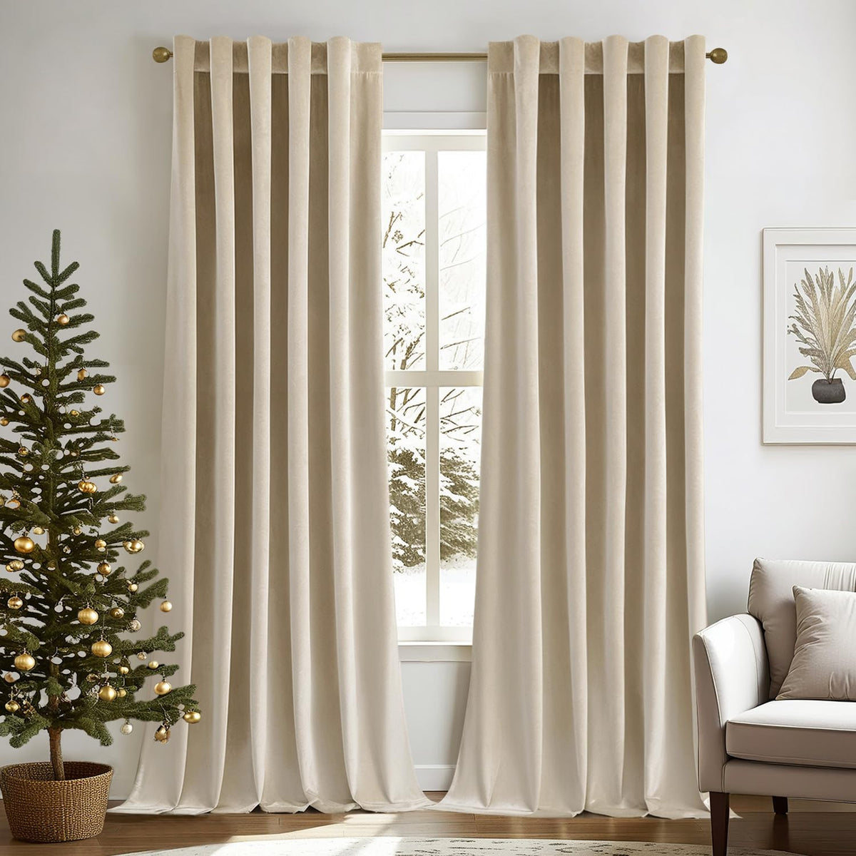 MIULEE Velvet Curtains 52x84 inches 2 Panels Olive Green Blackout Curtains
