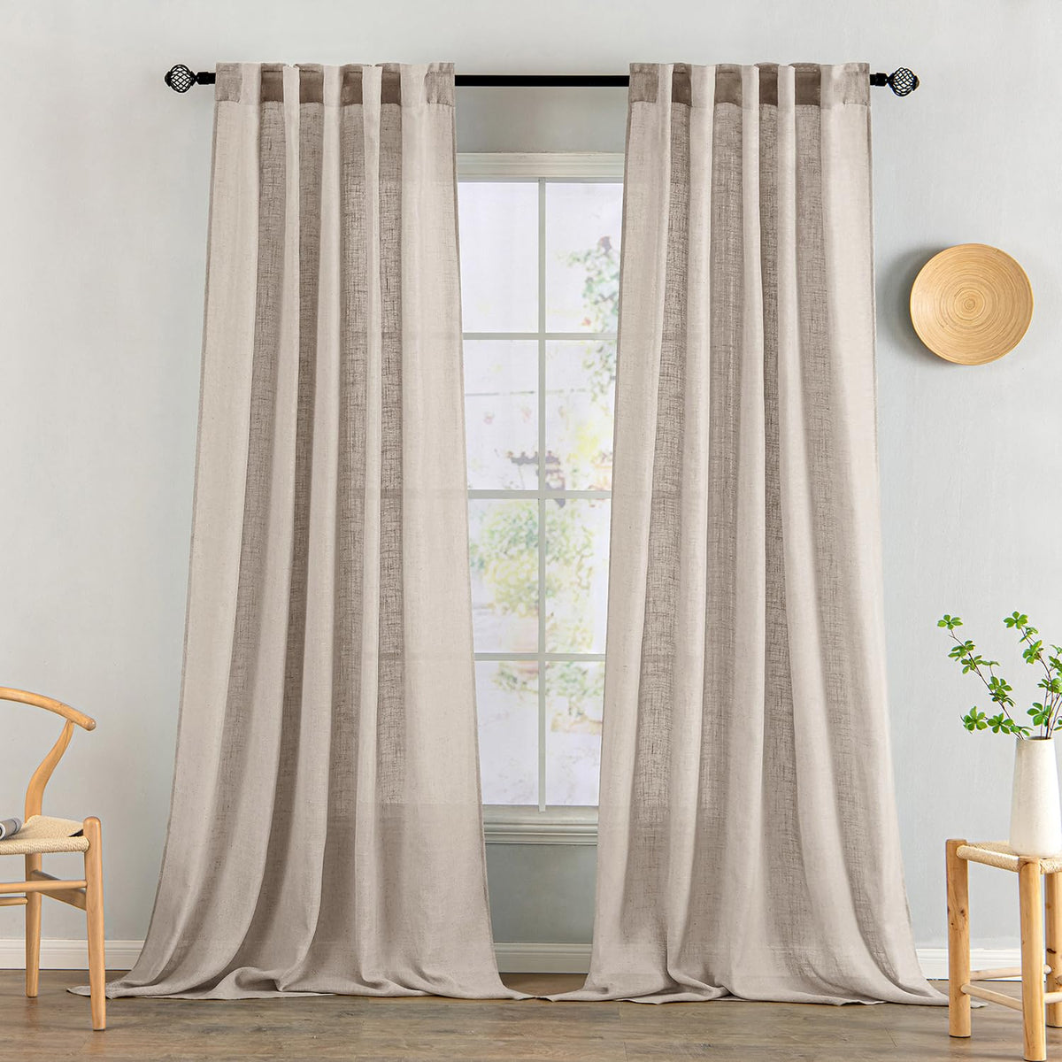 MIULEE Taupe Linen Curtains 52x84 Inch Length for Bedroom and Living Room
