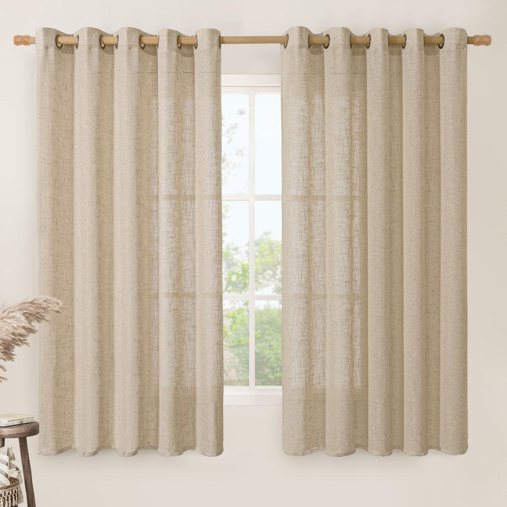 LAMIT Cream Ivory Linen Semi Sheer Curtains 84 inch Length for Bedroom