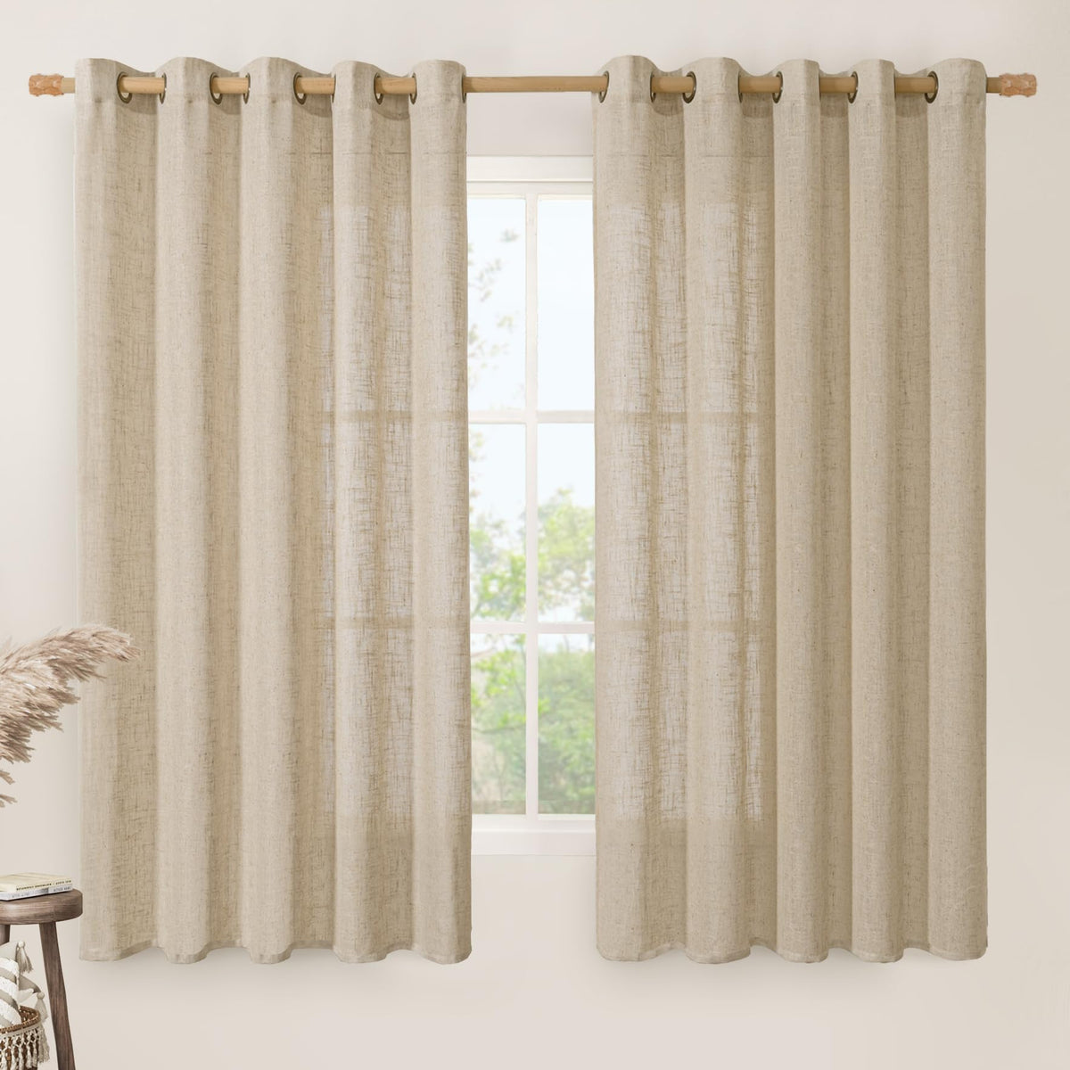 LAMIT Cream Ivory Linen Semi Sheer Curtains 84 inch Length for Bedroom