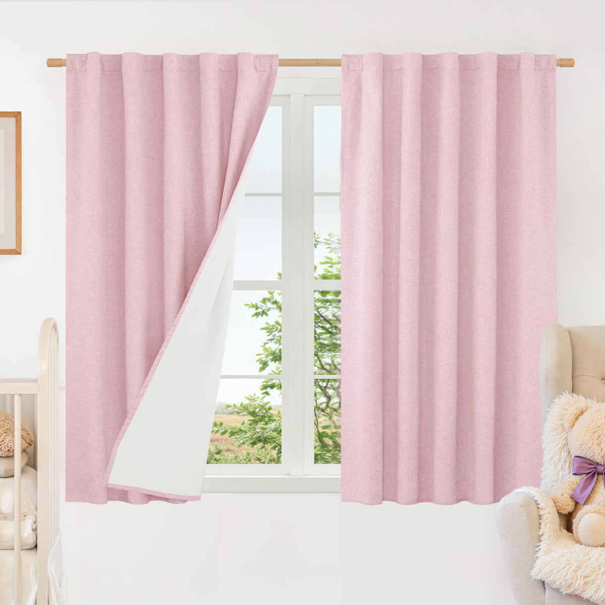 LAMIT 100% Blackout Short Linen Curtains for Cafe 40 Inch Length, Ivory