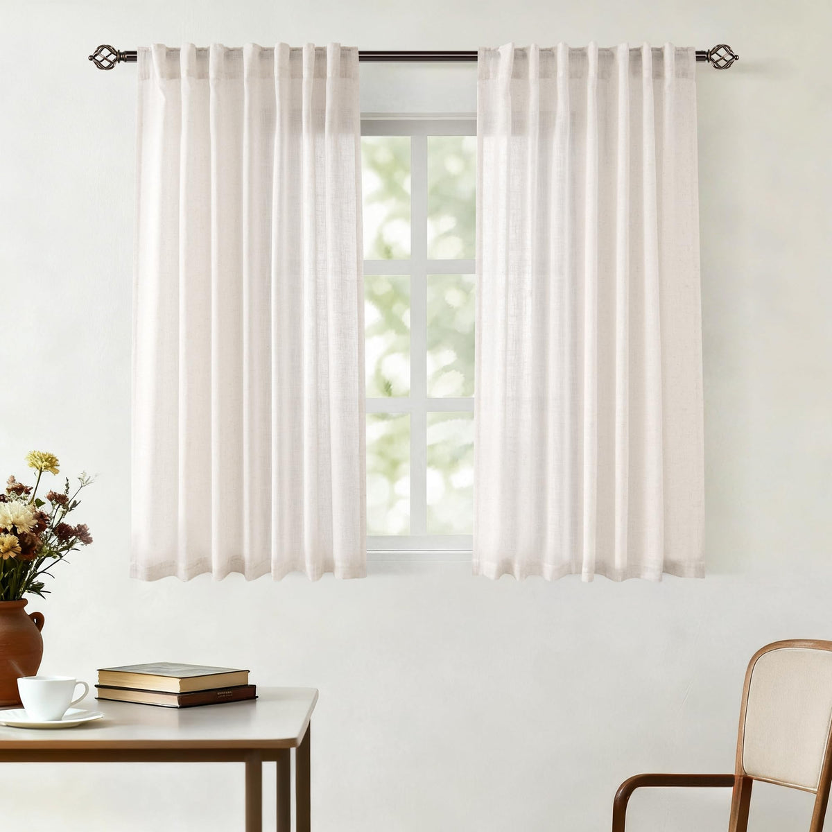 96 inch Long Linen Curtains 2 Panels for Living Room Back Tab Cream Ivory Light Filtering Semi Sheer Curtain 96 inches Long Boho Farmhouse Rustic Linen Drapes Floor to Ceiling Length 8 FT