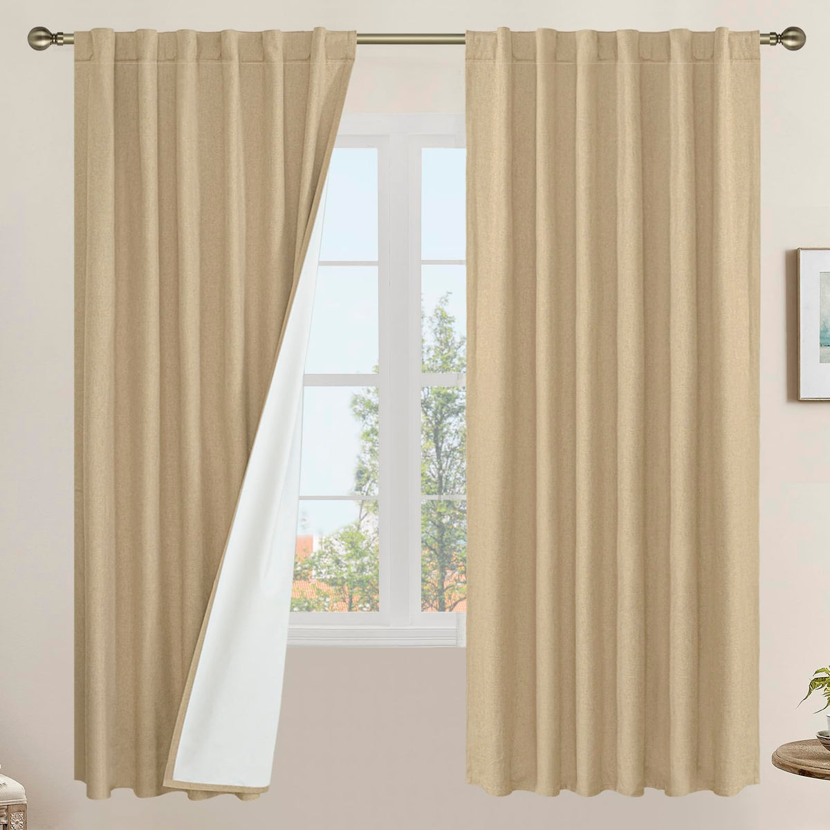 LAMIT 100% Blackout Short Linen Curtains for Cafe 40 Inch Length, Ivory