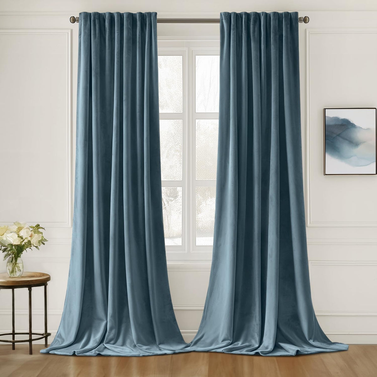 MIULEE Sage Green Velvet Pinch Pleat Blackout Curtains W52 X L108 Inches