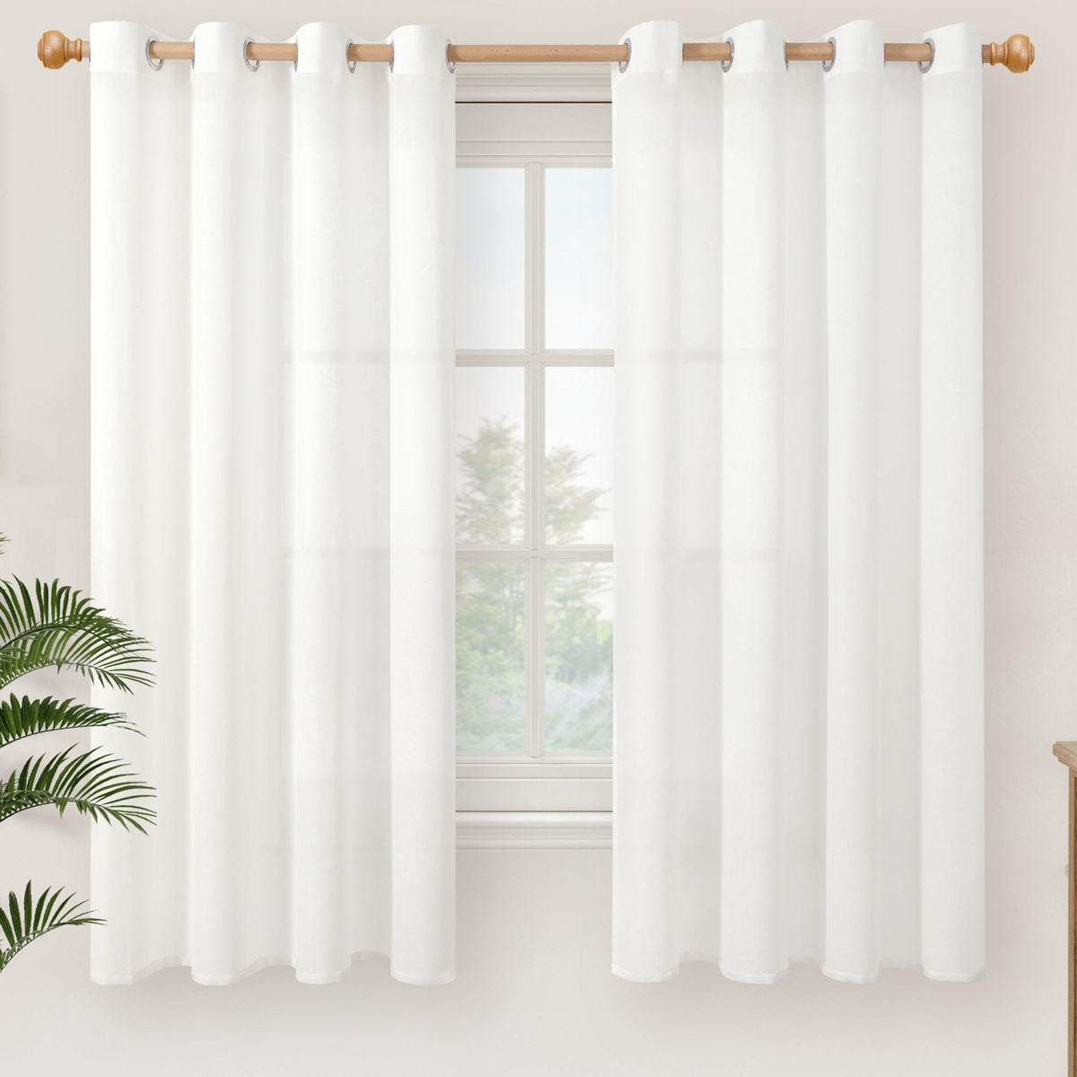 YoungsTex Linen Semi Sheer Curtains 63 Inch Length, Light Filtering Drapes