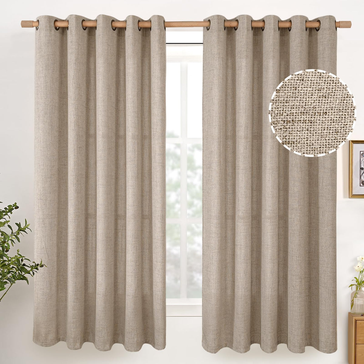 YoungsTex Linen Semi Sheer Curtains 63 Inch Length, Light Filtering Drapes