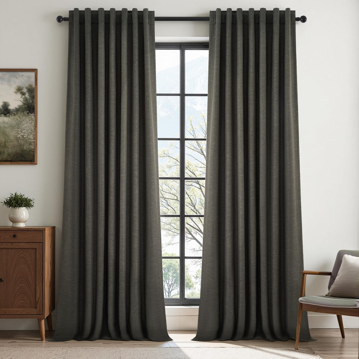 Topfinel Linen Blackout Curtains 96 Inch Long, Boho Farmhouse Ivory Birch Viral Drapes Pinch Pleated Curtains with Hooks for Living Room, Neutral 8 FT Back Tab Bedroom Curtains 52" X 96" 2 Panels