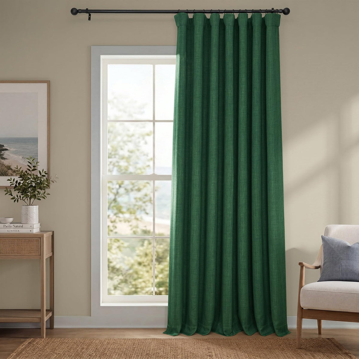 Faux Linen Curtains for Living Room (1 Panel) - 50W X 96L, Birch Taupe