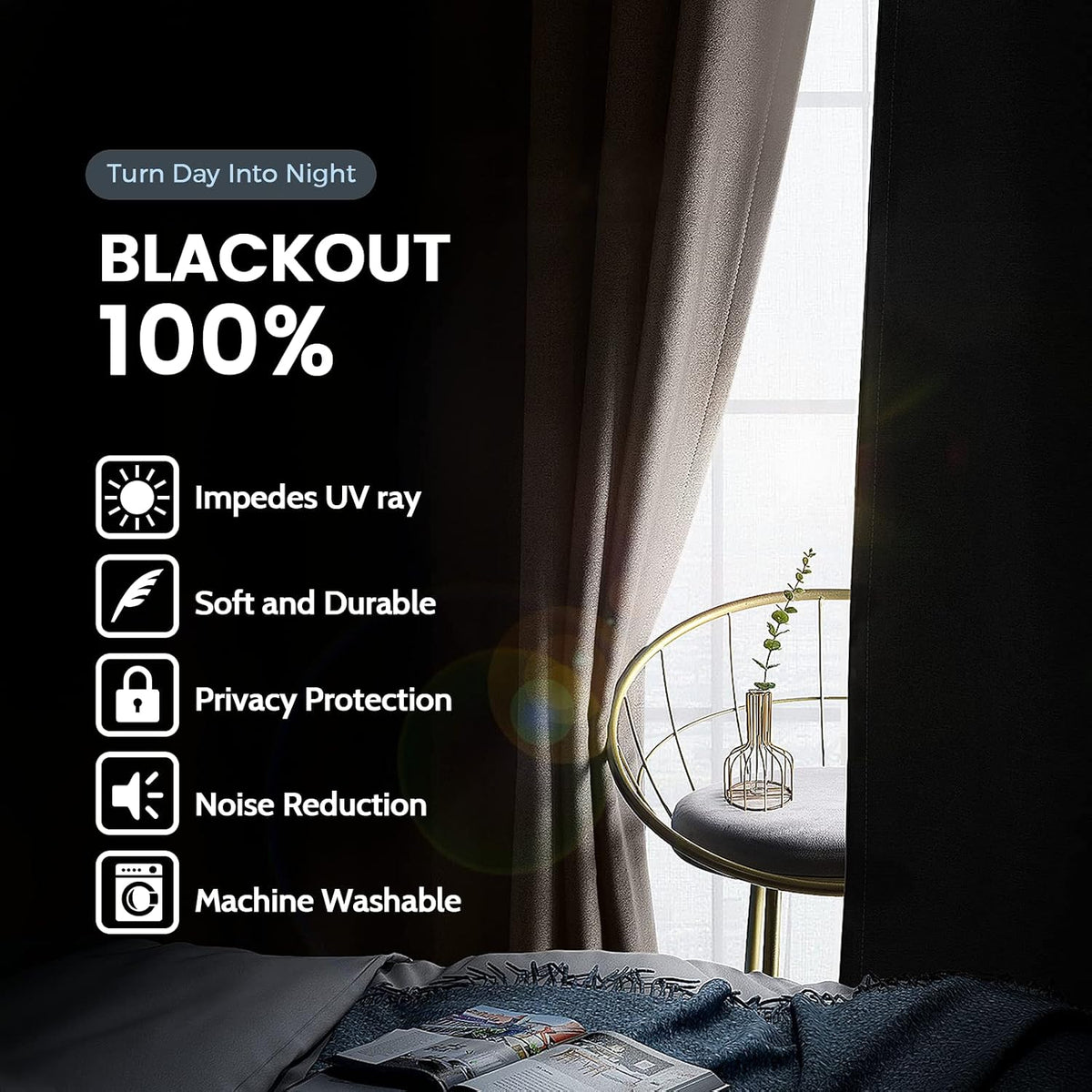 SimpleHome Cream 100% Blackout Curtains Room Darkening Living Room 84 Inch