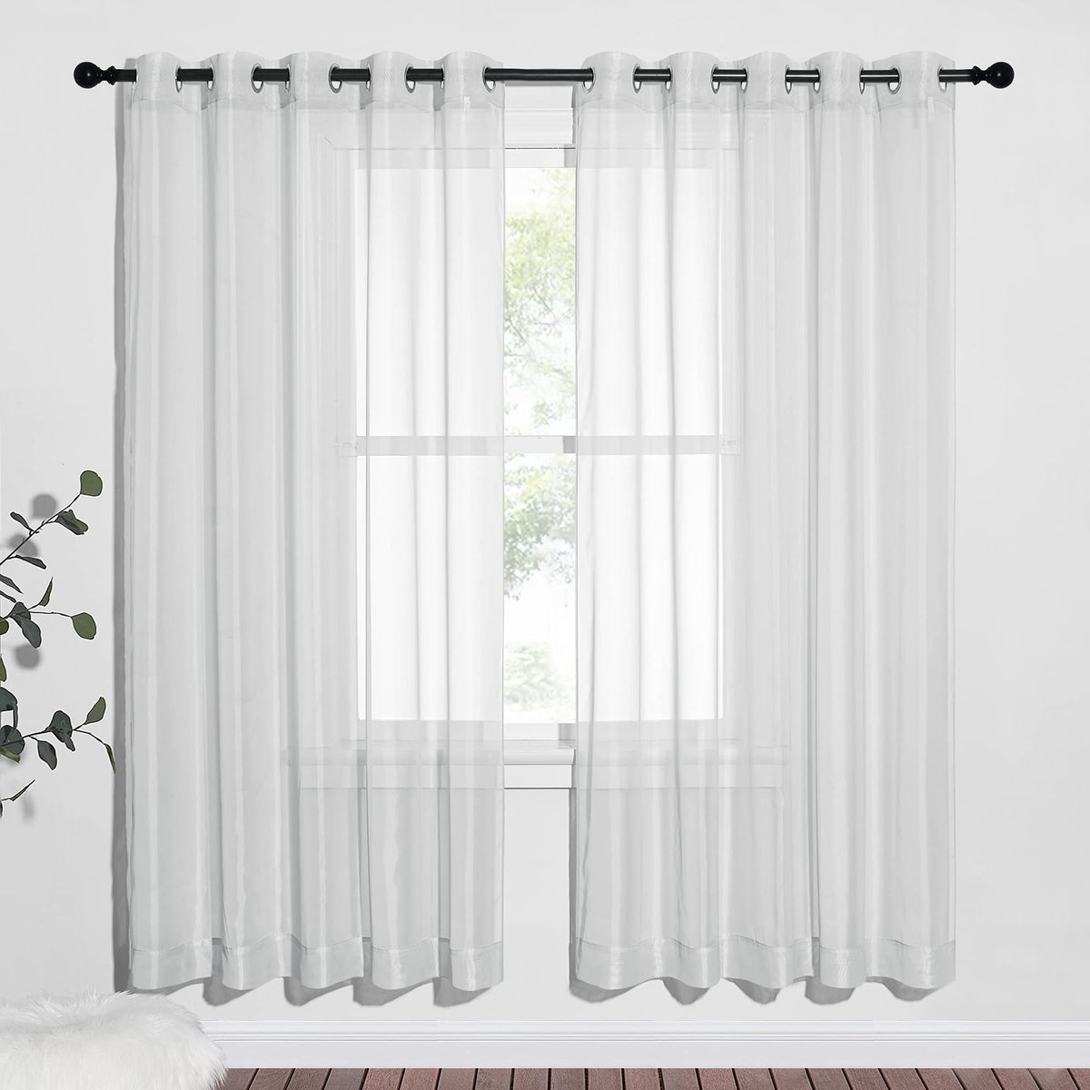 NICETOWN White Sheer Curtains & Drapes 96 inches Long for Living Room - Grommet Top Solid Lightweight & Airy Gauzy Window Treatments with Light Filtering for Bedroom, 2 Panels, W54 x L96