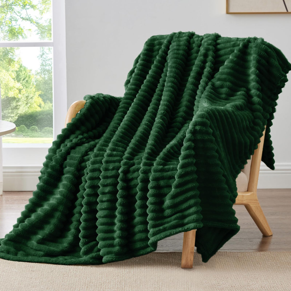 BEDELITE Ribbed Fleece Throw Blanket for Couch, Cream, 50"x60"