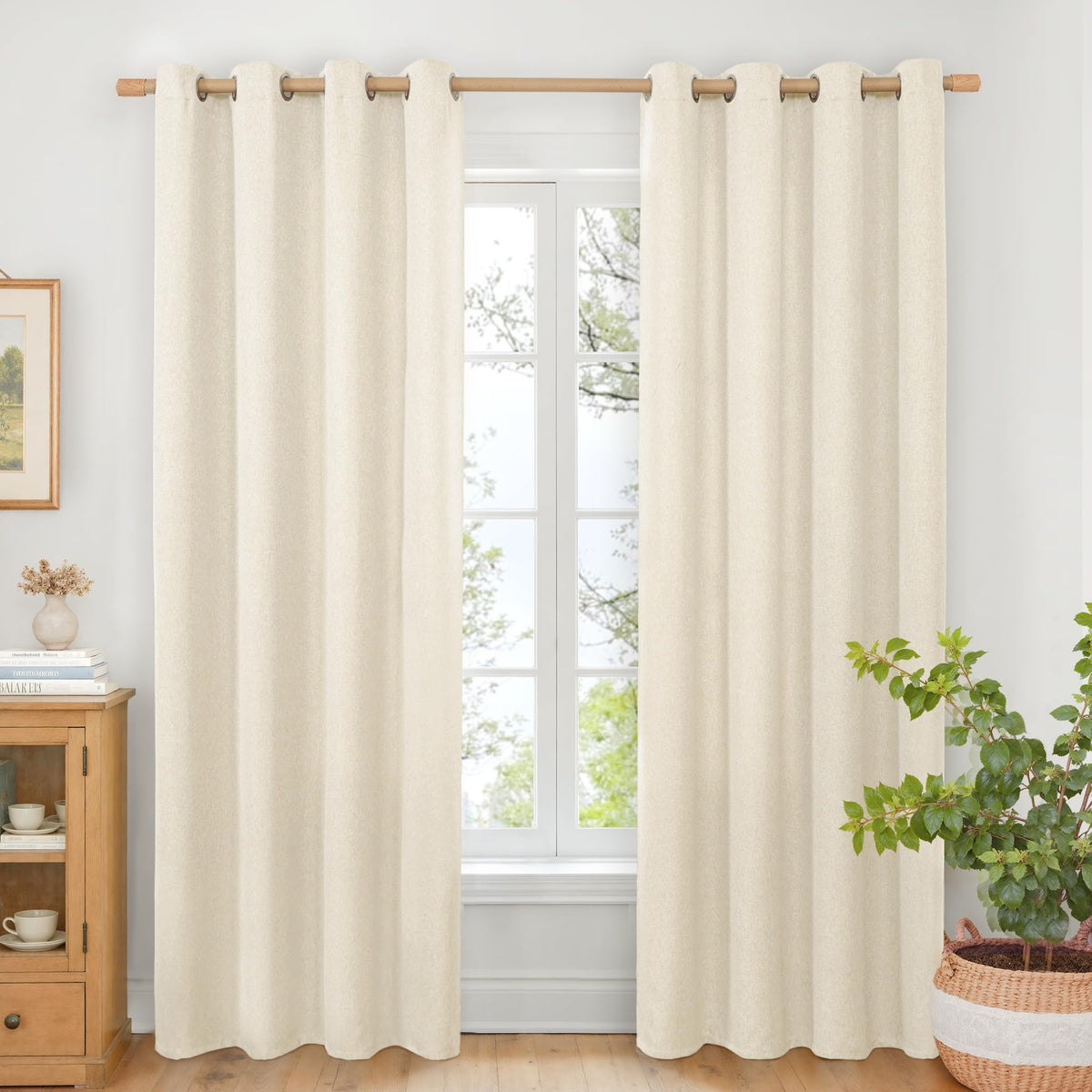 BGment Oatmeal Linen Curtains for Living Room 95 Inch Length 2 Panels Set, Privacy Drapes Light Filtering with Grommet for Farmhouse Bedroom No See Through, Each 52 Inch Wide
