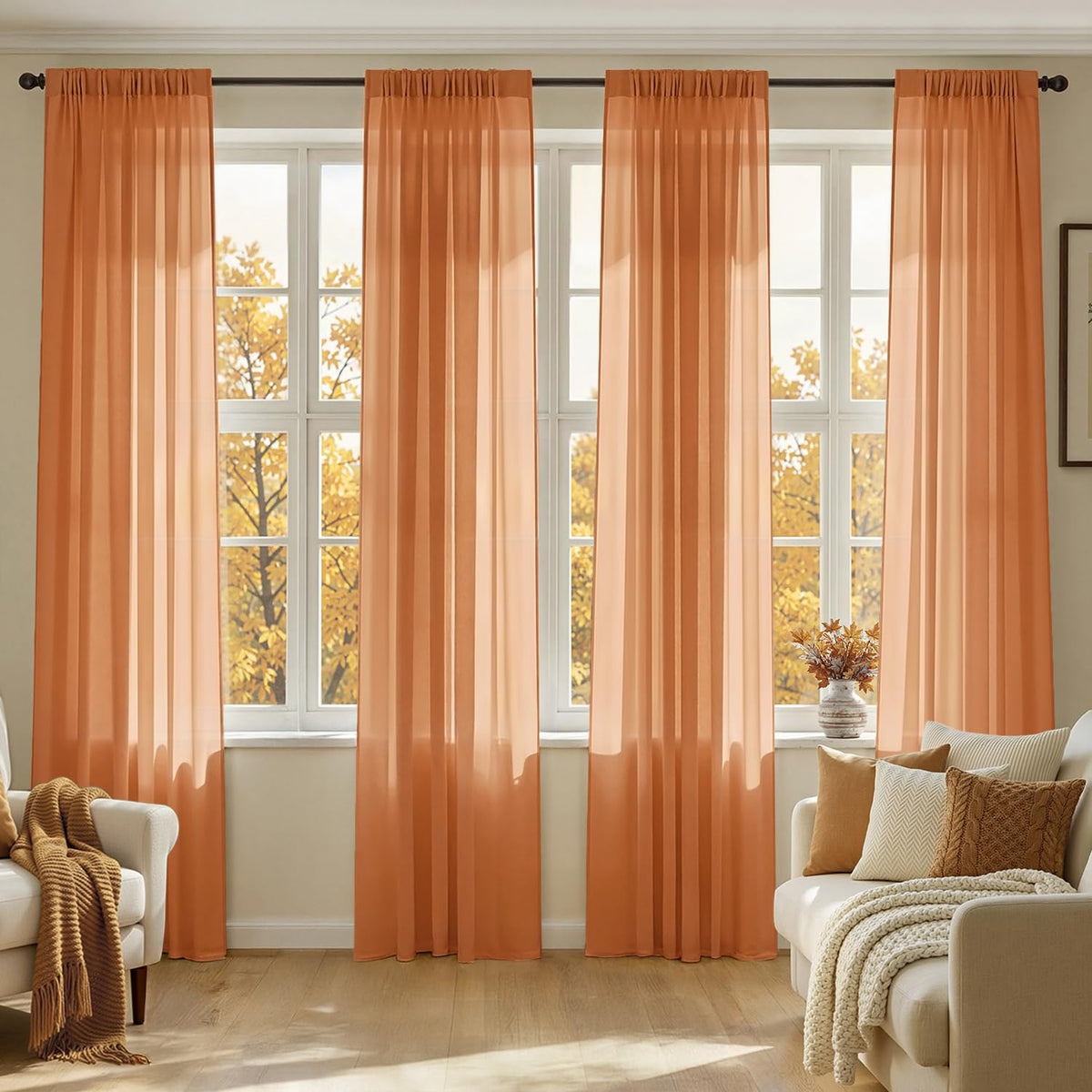 MIULEE Beige Sheer Curtains 84 Inches Long 4 Panels 42 x 84 Inches