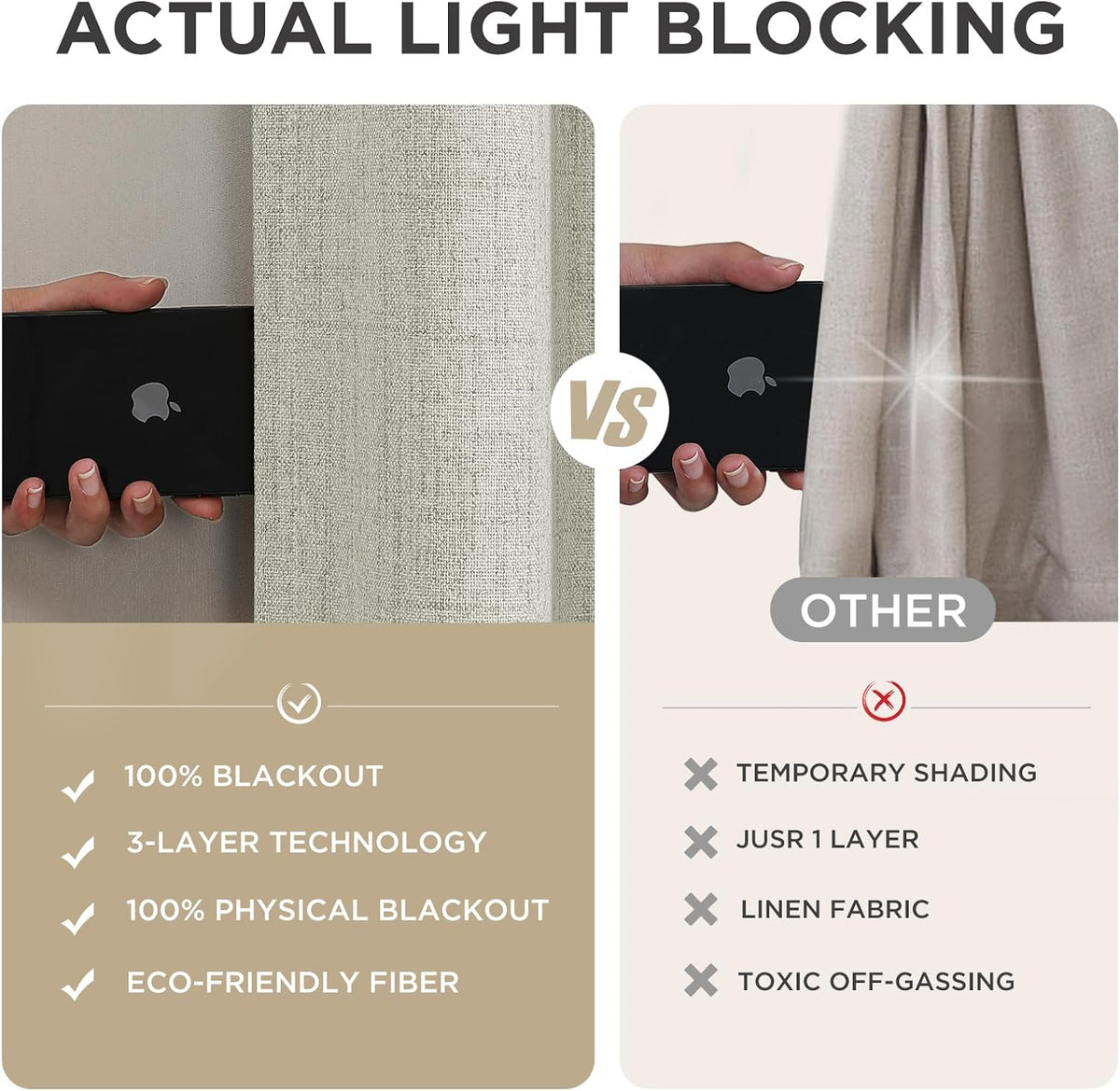 Joydeco Blackout Curtains for Bedroom - 84 Inch Long 100% Light Blocking 2 Panels Light Beige Drapes, Thermal Insulated Room Darkening Curtains, Linen Textured for Living Room, Rod Pocket & Back Tabs