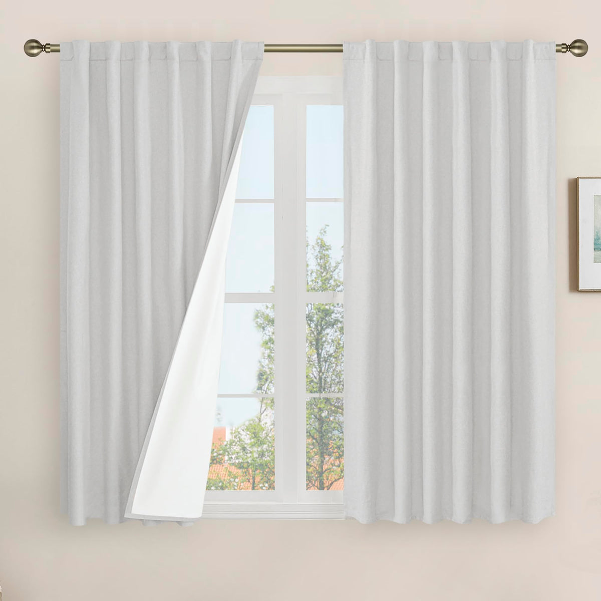 LAMIT 100% Blackout Short Linen Curtains for Cafe 40 Inch Length, Ivory
