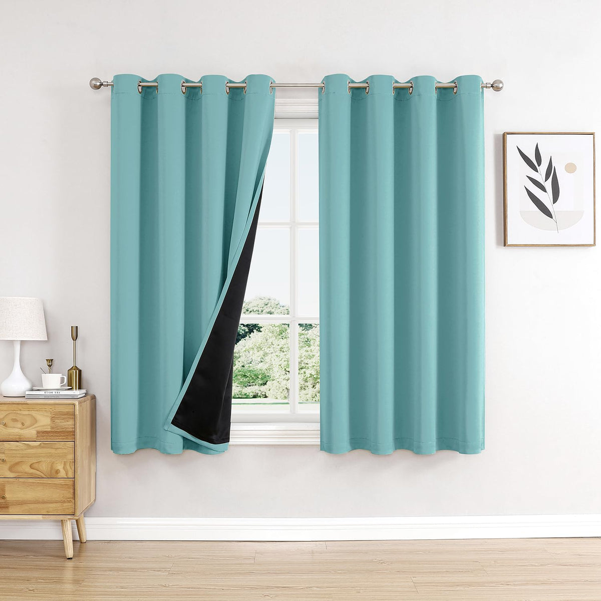 ChrisDowa 100% Blackout Curtains for Bedroom 63 Inch Long with Black Liner