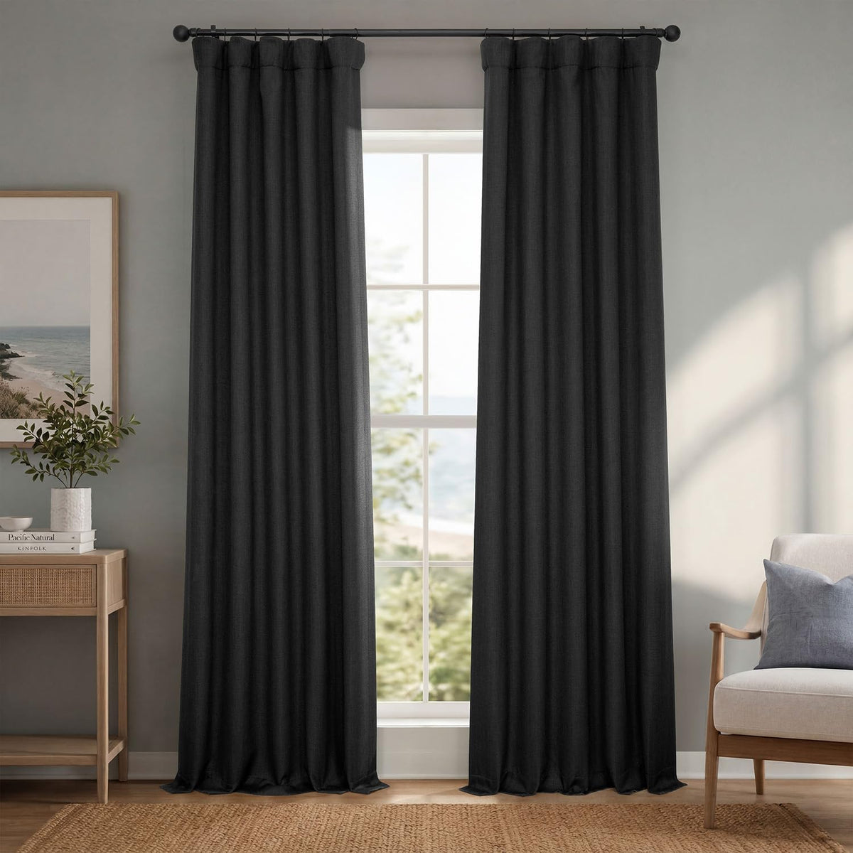 Faux Linen Curtains for Living Room (1 Panel) - 50W X 96L, Birch Taupe