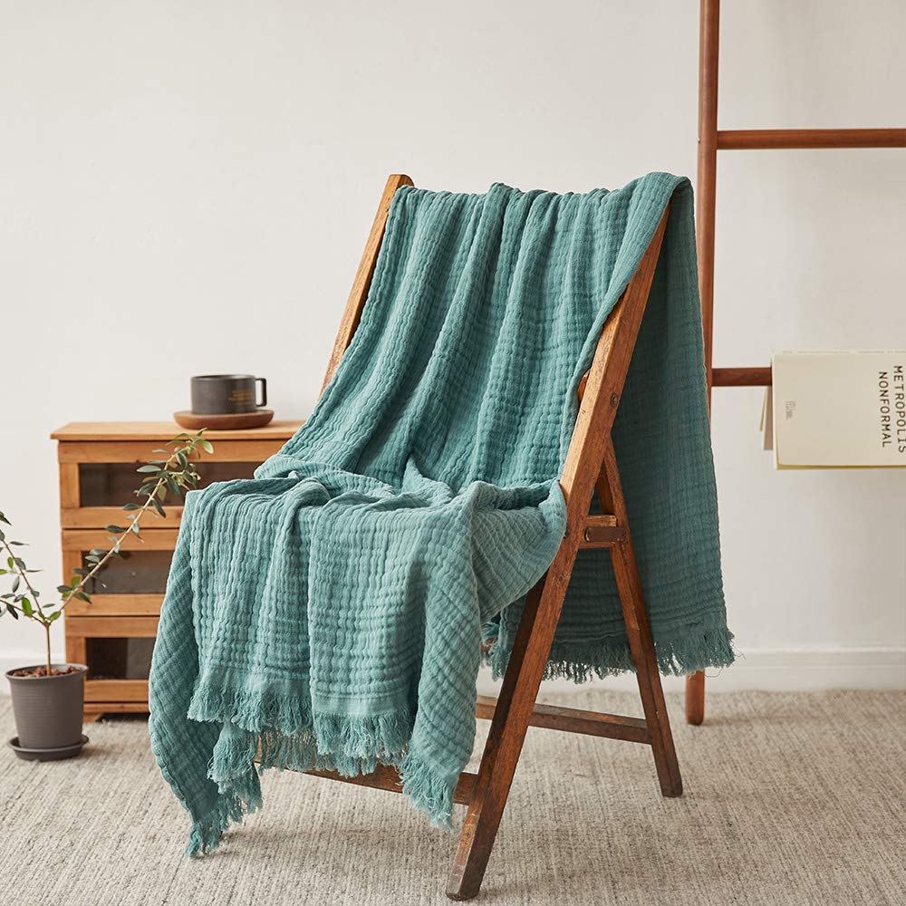 Simple&Opulence Cotton Muslin Throw Blanket for Bed, Couch, Knit Woven Gauze Blanket with Tassels, Soft Lightweight Cozy Pre-Washed Breathable Farmhouse Decoration for All-Season (Rust Orange)