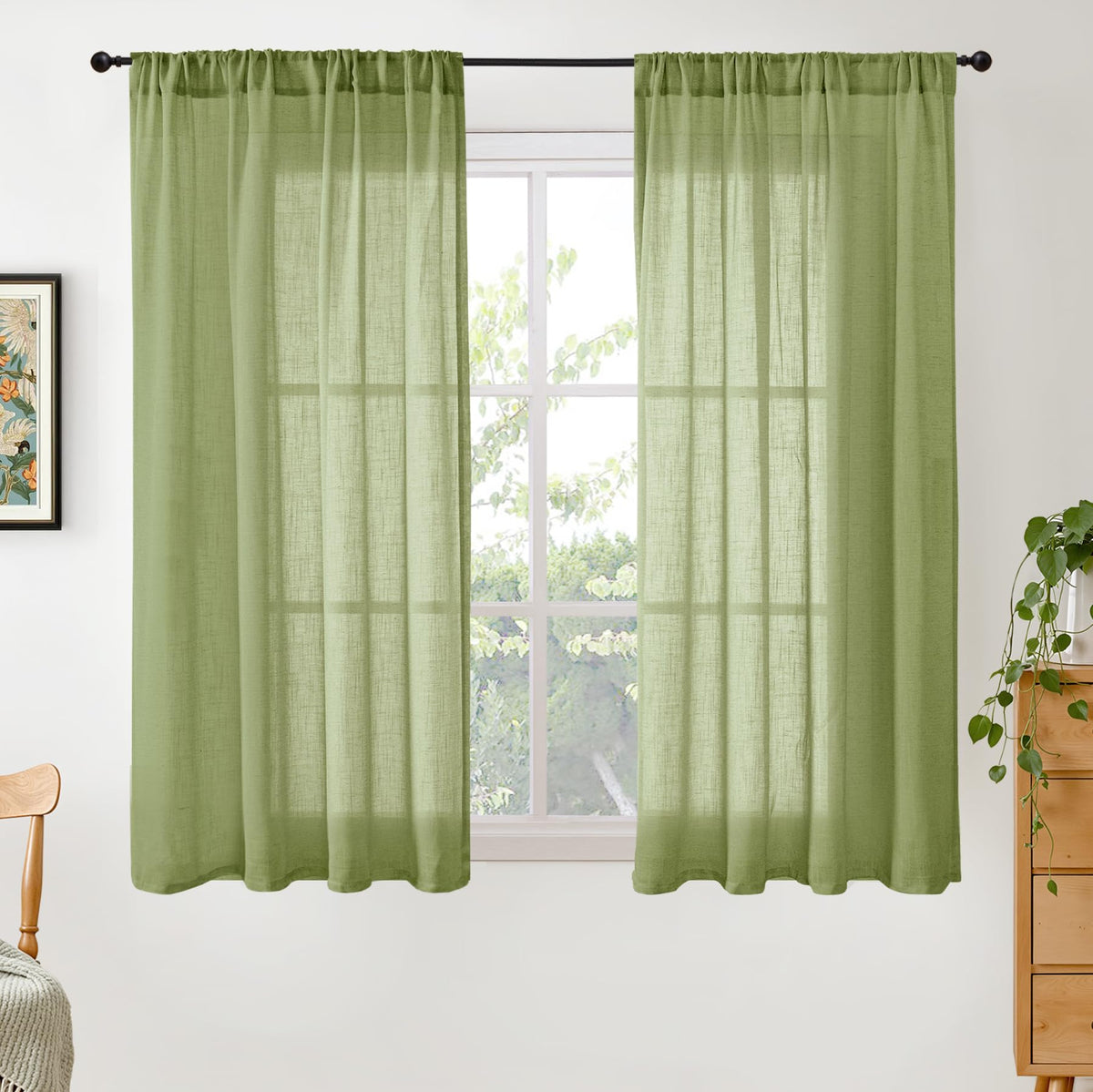 BGment Tan Linen Curtains 84 Inch Length 2 Panels Burlap Semi Sheer Drapes